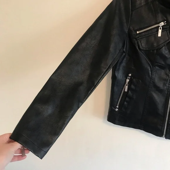 NWT Jou Jou Black Vegan Leather Biker Jacket - Picture 4 of 6